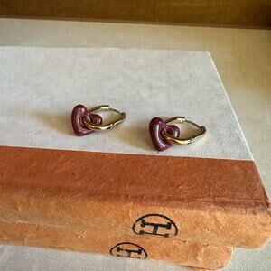 Gold and Burgundy Heart Earrings- top quality accessories unisex gift cherry